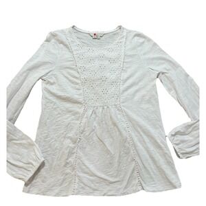 Boden Cleo Broderie‎ Women Size US 6 White Jersey Tunic Top Long Sleeves